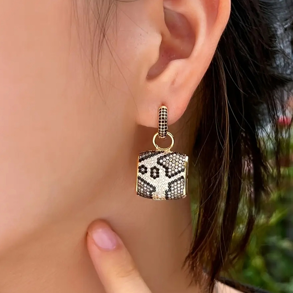 Leopard Pattern CZ Multi-Use Earrings - Picture 3 of 6